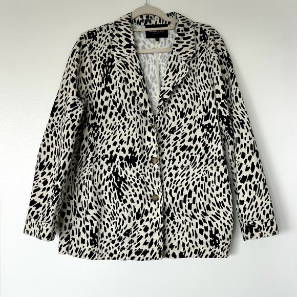 Lafayette 148 Coleman Cheetah Print Twill Blazer Jacket Black White Sz XL Cotton - Picture 11 of 15